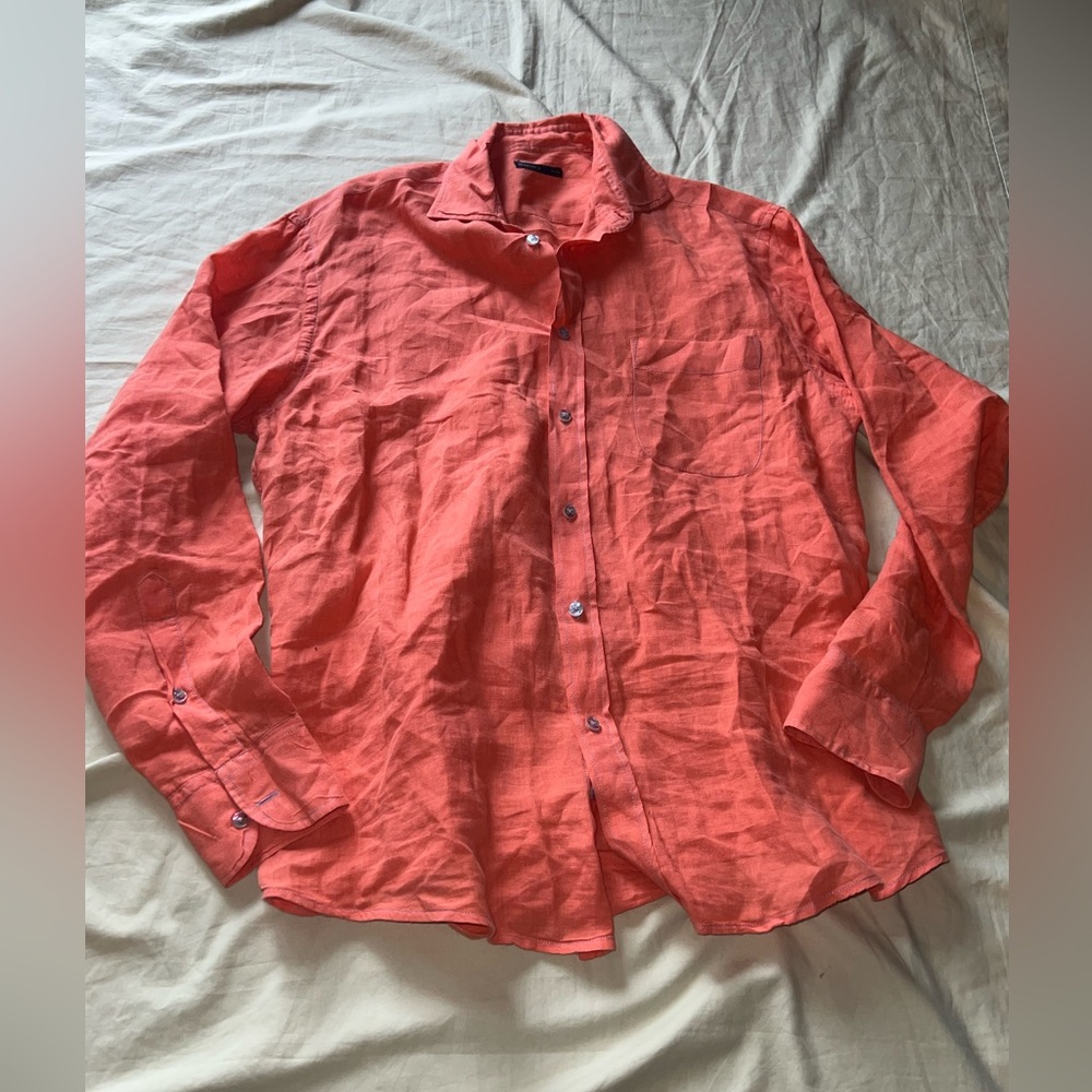 Masons Size M Orange Linen Shirt Button Pocket Length 33” #806